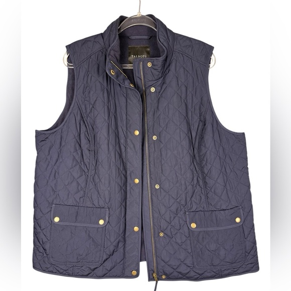 Talbots plus Quilted Navy Vest fleece lined 2x - Picture 1 of 8